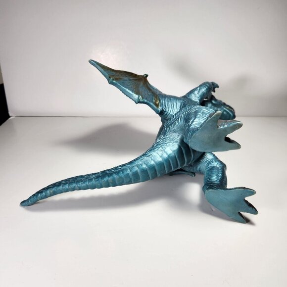 Toy Major Trading Co. Dragon 12" Tall Winged Blue with Gold Dragon Toy 2005 - Picture 11 of 11